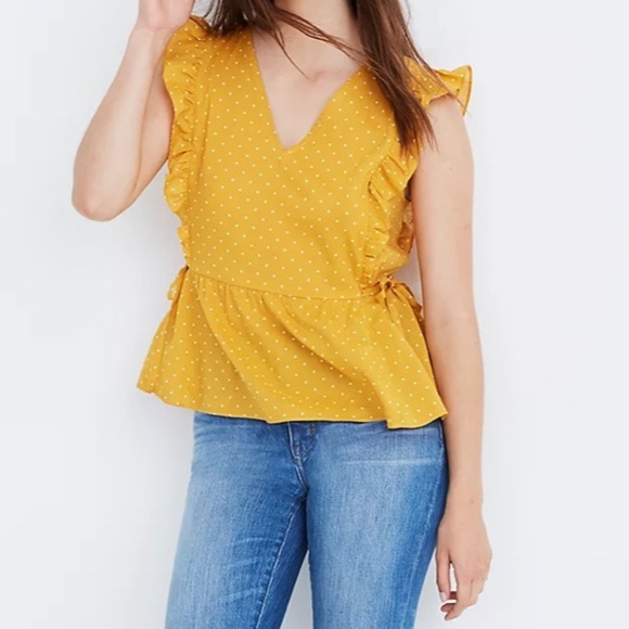 Madewell | Side Tie Ruffle Peplum Polka Dot Top - Picture 1 of 5